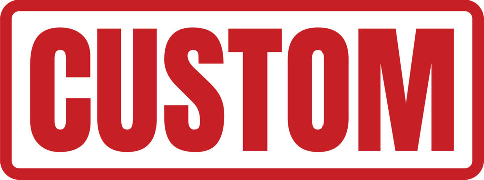 Custom red rubber stamp graphic for marking products or documents as bespoke or personalized production items