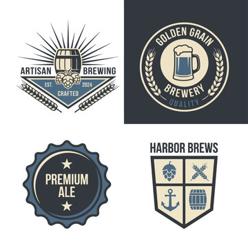 A selection of traditional logo designs for breweries, emphasizing the quality and craftsmanship of artisan beer, ideal for branding in the craft beer industry.
