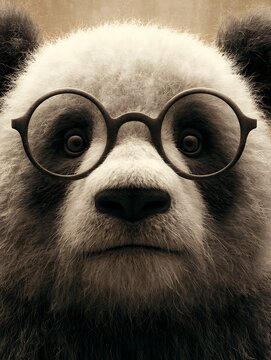 Funny Giant Panda Wearing Round Spectacles Portrait