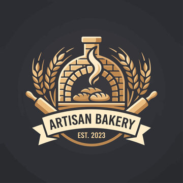 This logo design represents an artisan bakery, showcasing freshly baked bread within a brick oven icon, embodying quality and tradition in baking.