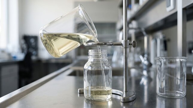 Laboratory Liquid Decanting Process Into Sterile Collection Vessel