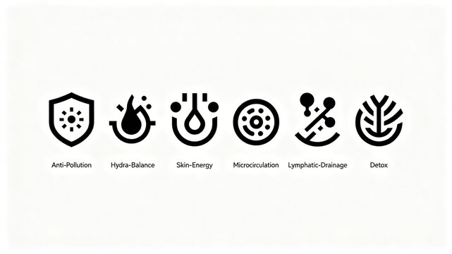The thick line vector skin protection icon represents the concepts of anti pollution, detoxification, and microcirculation, suitable for skincare product posters and cross-border detail modules.
