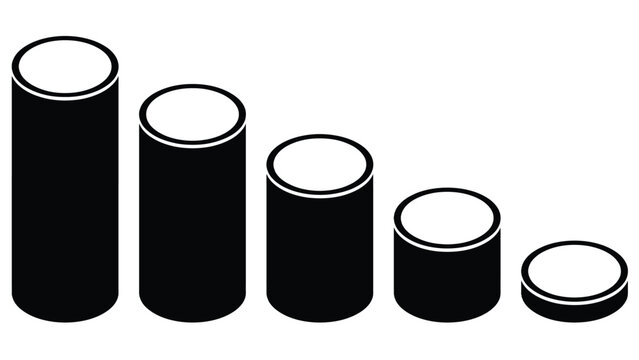 Black cylindrical shapes descending in height displayed as a minimalist vector graphic illustration for design
