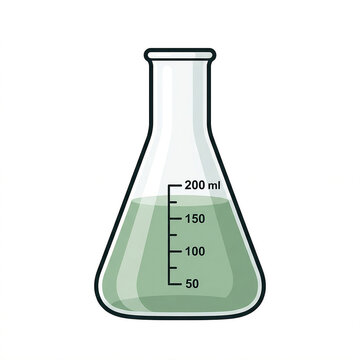 Erlenmeyer Flask with Green Liquid - Laboratory Science Illustration