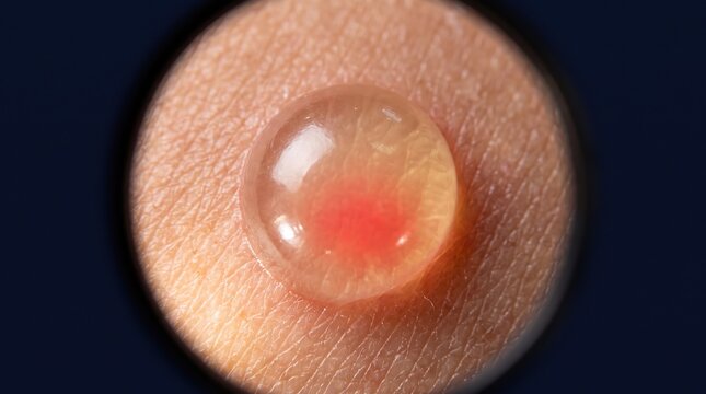 Dermatoscope Close Up of Fluid Filled Friction Blister on Epidermis