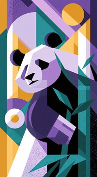 Stylized geometric panda illustration with bamboo in a modern abstract art style