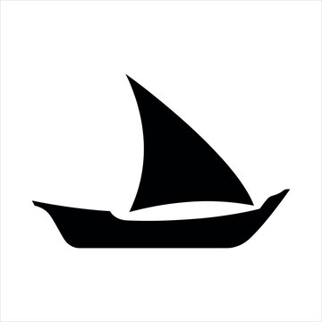 Minimal flat black silhouette of a traditional dhow sailing boat icon for maritime travel