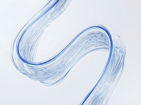 Ethereal Translucent Blue Ribbon Spiraling Gracefully Against Minimalist White Background for Futuristic Design Projects