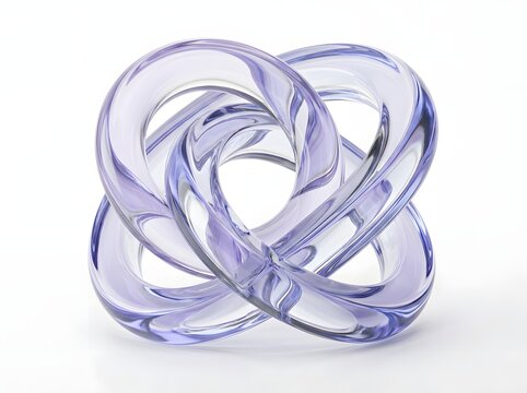 Ethereal Translucent Glass Knot Sculpture with Intricate Interlocking Loops and Soft Lavender Hue Against Minimalist White Background