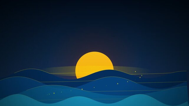 Abstract Flat Design Landscape with Golden Sun