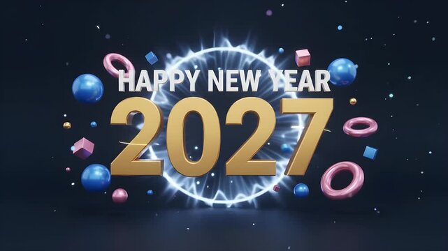 3D Text Happy New Year 2027 Motion Graphics Background Illustration 4K Video