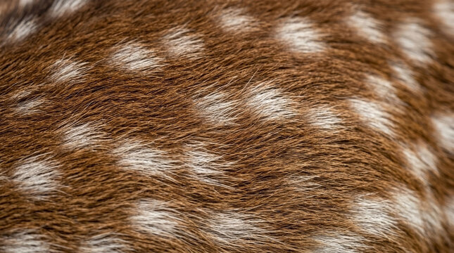 Spotted deer fur and fawn pelt texture with brown spotted hide, deer skin pattern, soft animal coat, wild deer coat, spotted camouflage pattern, axis deer skin for nature education websites