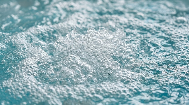 Hot tub jets creating bubbling water foam and jacuzzi hydrotherapy stream in blue pool for wellness spa websites, thermal bath blogs, and resort brochures