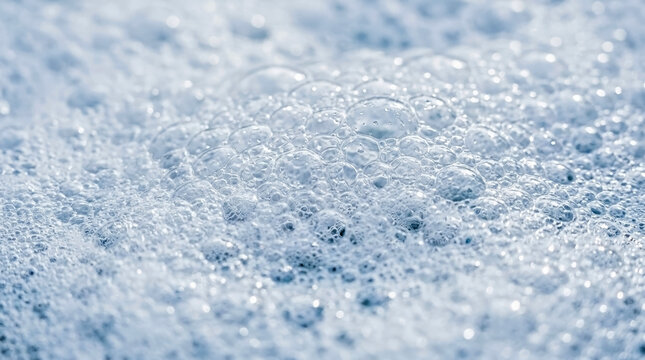 Car Wash Soap Foam Texture, Light Blue Bubbles for Automotive Cleaning Foam, Detergent Suds Close-up, Bubble Abstract Background, Cleanliness Concept Visuals, Foaming Car Detail