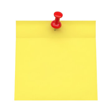 Yellow sticky note with red pin for reminders and messages on a transparent background.