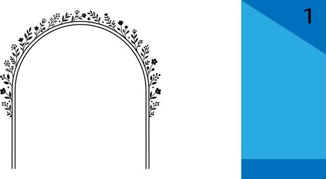 Black floral arch outline icon wedding decoration botanical frame minimalist elegant archway leaves flowers boho ceremony editable vector illustration line