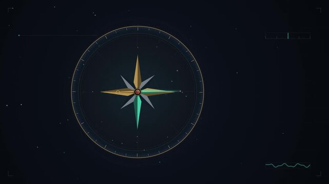Compass rose navigation symbol glowing against a dark cosmic background with stardust