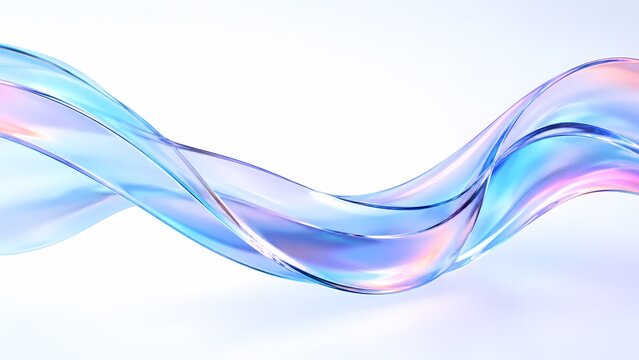 Abstract iridescent fluid glass wave on white background