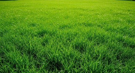 Obraz premium Vibrant Green Grass Field Under Bright Sunlight.