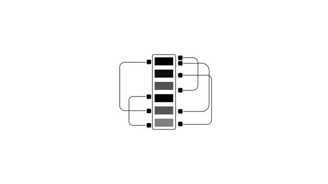 Integrated circuit IC microchip schematic vector animation isolated on white background. Electronic component, hardware engineering, microchip connection, and technology motion graphic.