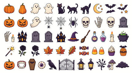 Obraz premium Vibrant Halloween-themed icons set featuring classic spooky symbols and decorations