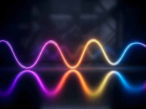 Vibrant Neon Wave Patterns Glowing in Dynamic Horizontal Motion Against Dark Space Background for Futuristic Tech Design