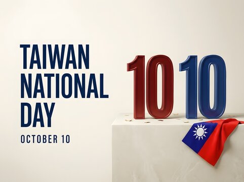 Taiwan national day celebration background with red and blue number ten and national flag of taiwan