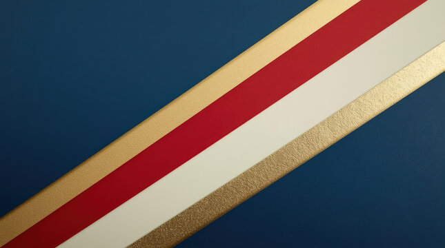 Abstract red white gold diagonal stripe pattern on dark blue background
