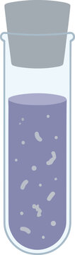 Vibrant purple liquid with suspended particles in a corked test tube, representing essential laboratory glassware.