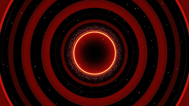 Glowing red ring in black space with concentric circles and sparks