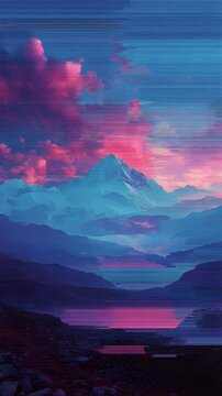 mountain landscape with pixel sorting and glitch art effect