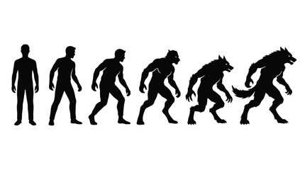 Obraz premium Evolution of human into werewolf showing a dark black silhouette design on a plain white surface