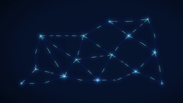 Abstract glowing network animation with blue lines and tech nodes