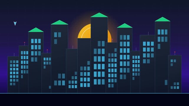 Smart City Skyline and Digital Financial Data Analytics Animation