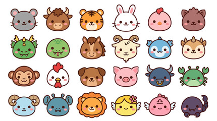 Fototapeta premium Cute animal faces zodiac symbols collection