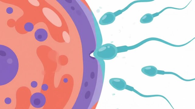 Human Fertilization Sperm Penetrating Egg Cell Vector Illustration
