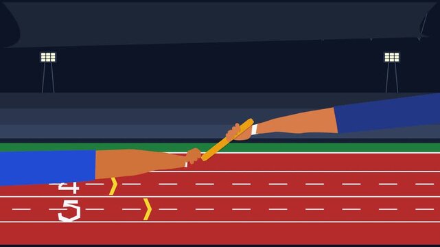 Pixel art relay race baton pass animation footage on stadium track