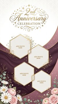 2nd anniversary celebration photo collage template with floral roses