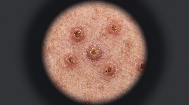 Dermoscopic View of Multiple Molluscum Contagiosum Umbilicated Papules