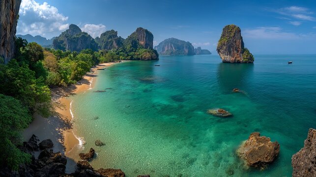 scenic panorama of ko hong island beach in krabi thailand with tropical sea and summer travel landscape
