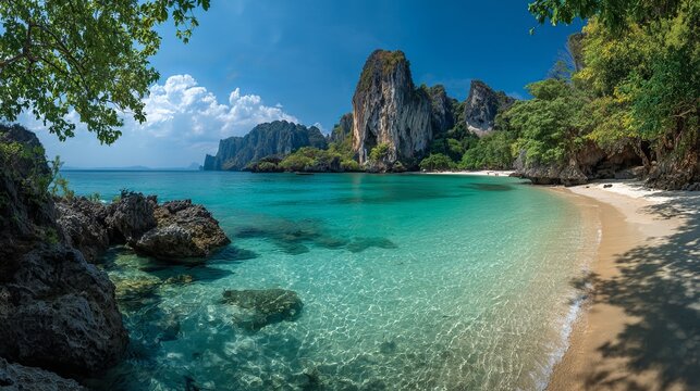 scenic panorama of ko hong island beach in krabi thailand with tropical sea and summer travel landscape
