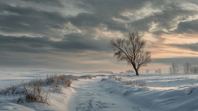 Snowy winter landscape with frosty trees and mountain scenery