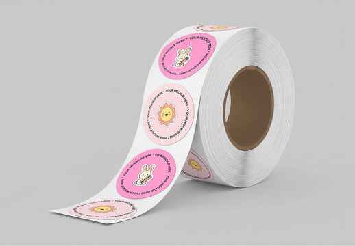 Round Adhesive Sticker Roll Mockup