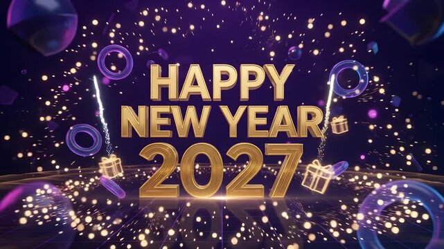 3D Text Happy New Year 2027 Motion Graphics Background Illustration 4K Video
