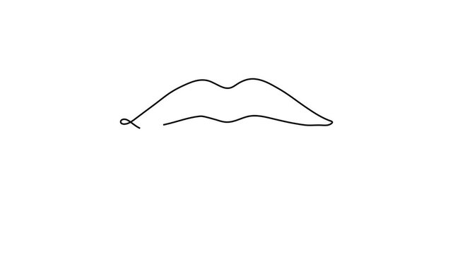 Continuous One Line Drawing of Woman Lips, Minimalist Linear Outline Mouth and Kiss Animation on White Background