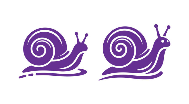Two purple of a snail with a spiral shell, isolated on a white background, simple flat style animal mollusk