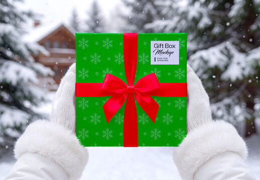 Christmas Gift Box Packaging Mockup