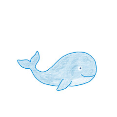 Blue whale doodle cartoon illustration for creating picture storybooks, children's worksheets, printables, counting books, and more © Putri