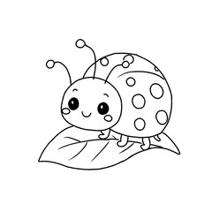 Outline of a ladybug on a leaf for creating coloring books, worksheets, and picture storybooks. © Putri