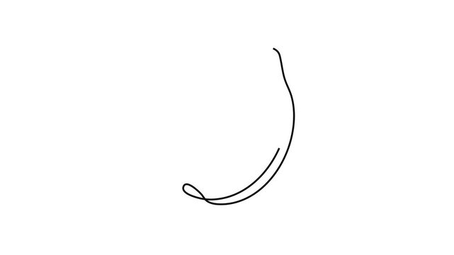 Continuous One Line Drawing of Lemon Fruit, Minimalist Linear Outline Citrus Animation on White Background